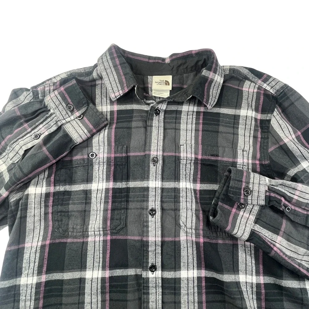 The North Face Arroyo Flannel Shirt Mens L Black‎ Grey Plaid Cotton Button Up